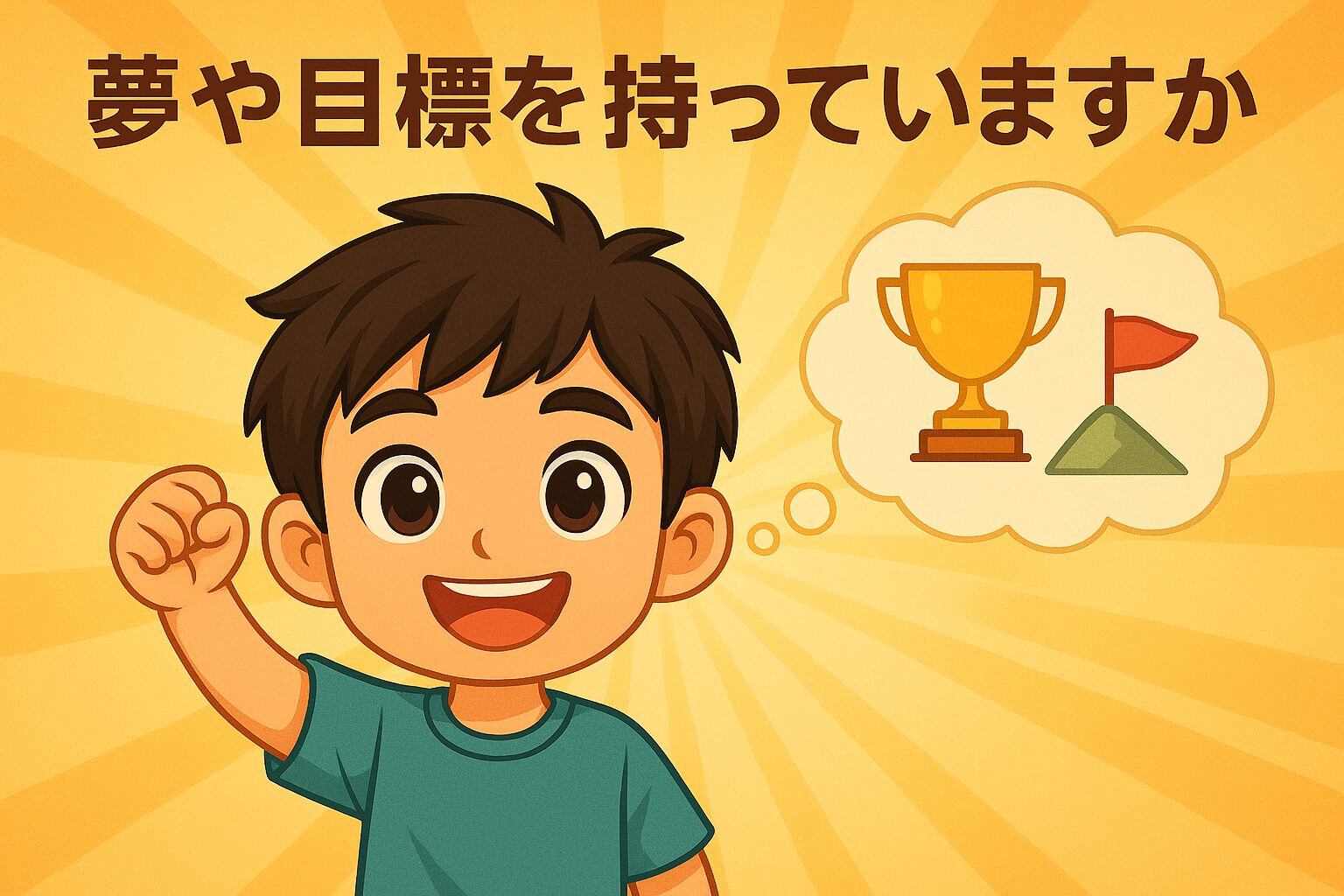 夢や目標を持つ男性と上昇する矢印を描いたイラスト